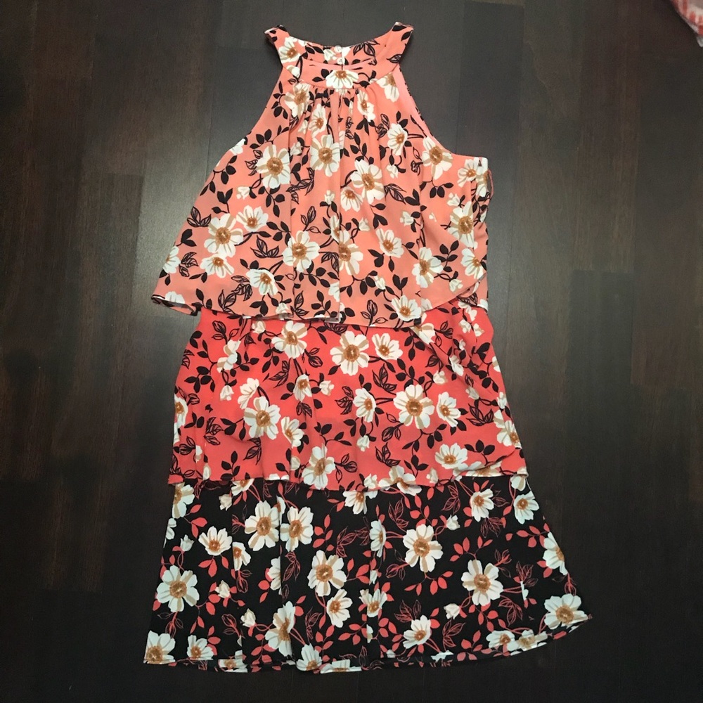 NWOT London Times floral halter tiered shift dress